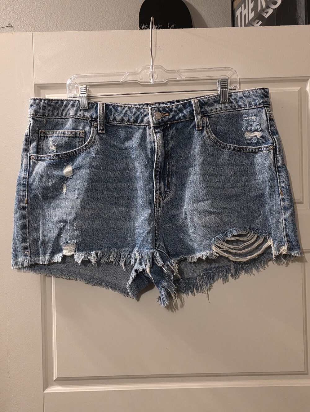 Denim Distressed Mid-Rise Cut Off Women’s Shorts - Blue Size 16